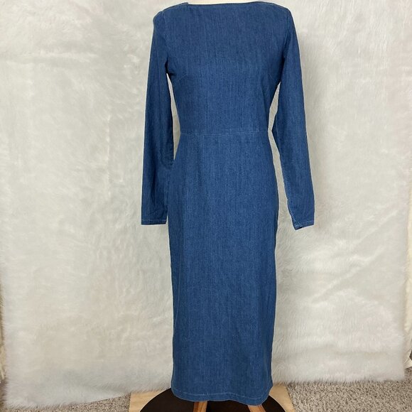 Rachel Comey Tenby Denim Long Sleeve Sheath Midi Dress 8 - Picture 1 of 9